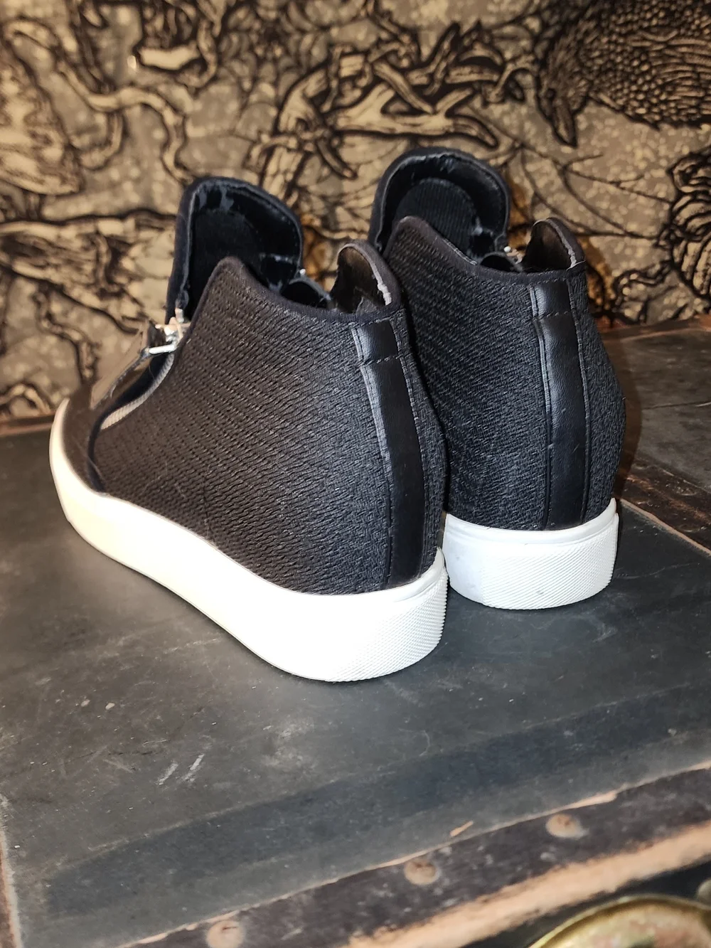 Steve Madden Black Knit Wedge Slip-On Sneakers with White Outsole